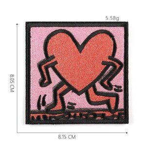 Keith Haring- "Walking Heart" Inspired Graphic Artwork Patch. 31/4" x 31/4"